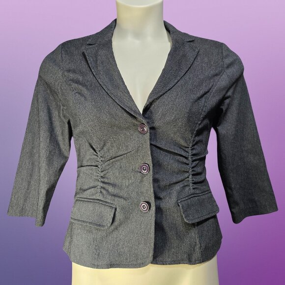Y2K Gray Fitted Blazer Jacket Size L Office Siren 2000s Academia Stretch - Picture 1 of 12